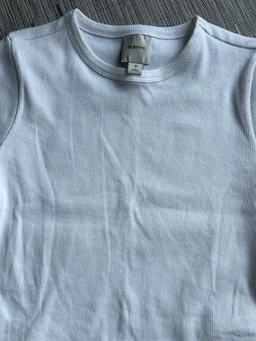 Maeve White Ribbed Crewneck Tee